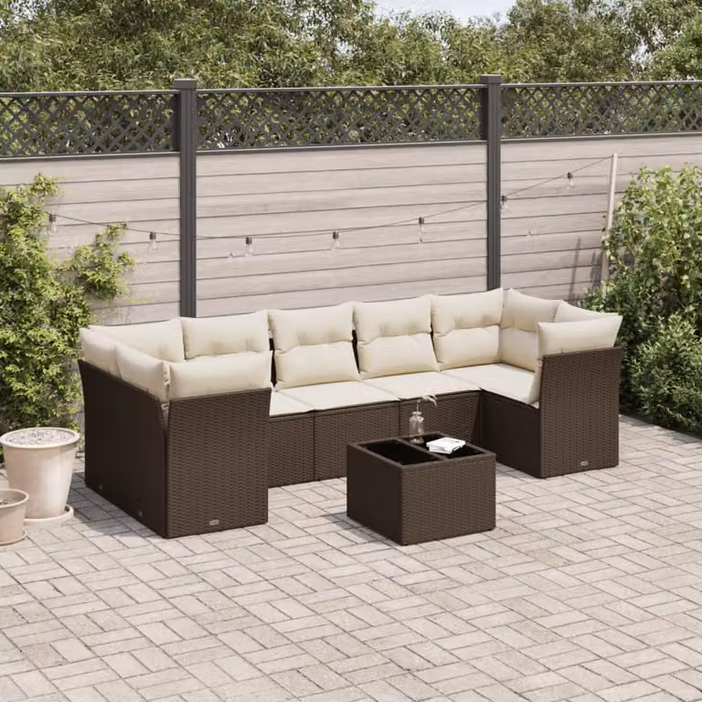 vidaXL Set Divani da Giardino 8 pz in Polyrattan Marrone con Cuscini e Tavolino da Caffè