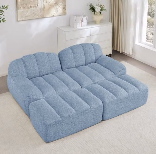 Divano modulare senza struttura rigida in pile granulato blu