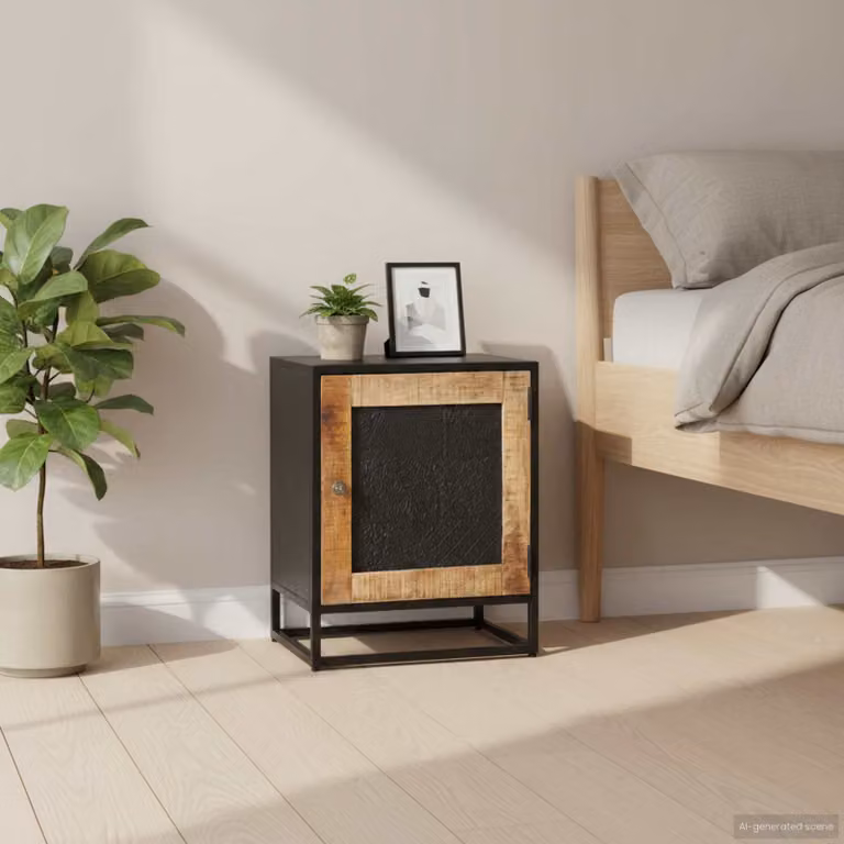 vidaXL Comodino in Legno di Mango Grezzo e Metallo, Stile Industriale, Marrone, L 40 x P 30 x H 50 cm