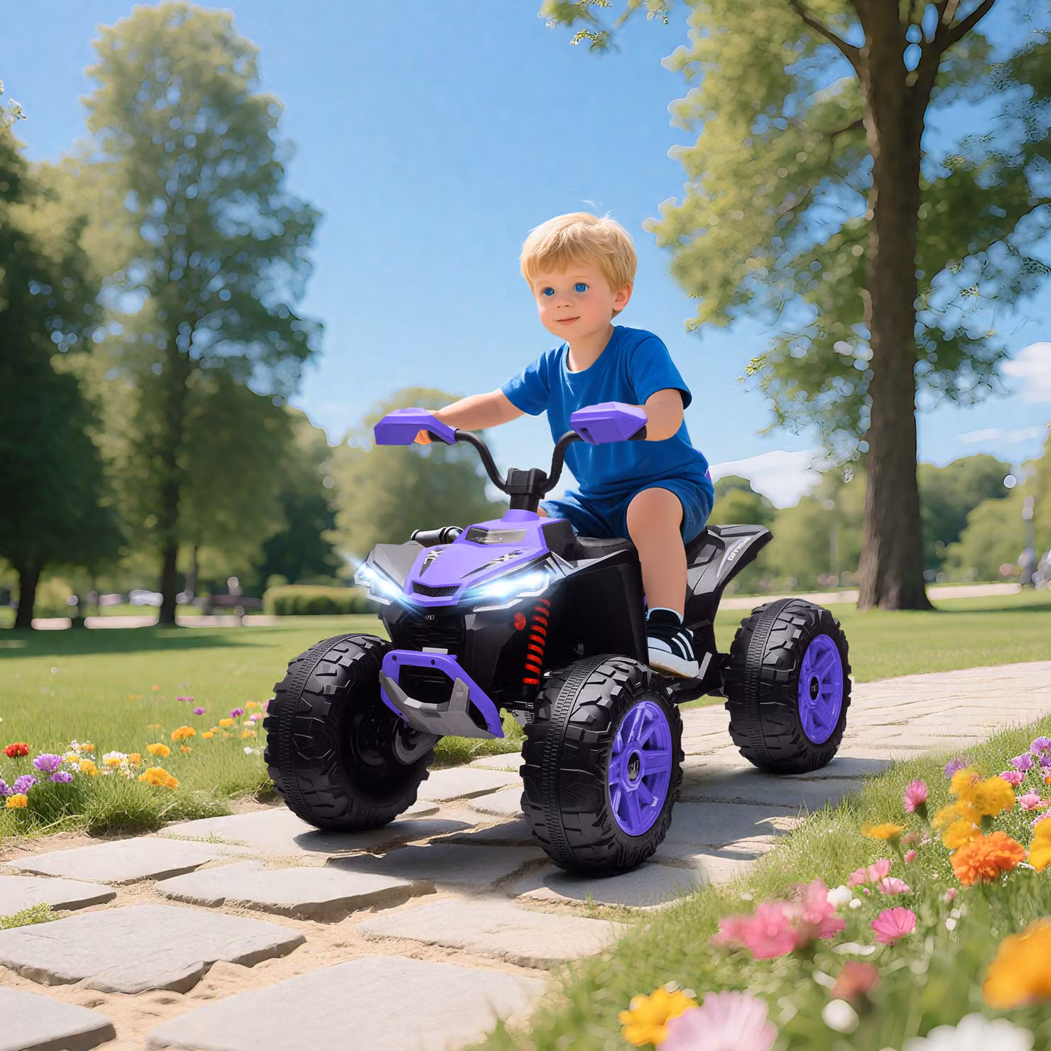 Quad Elettrico AIYAPLAY per Bambini da 24V con Fari, Porta USB e Funzione MP3, Viola – 2