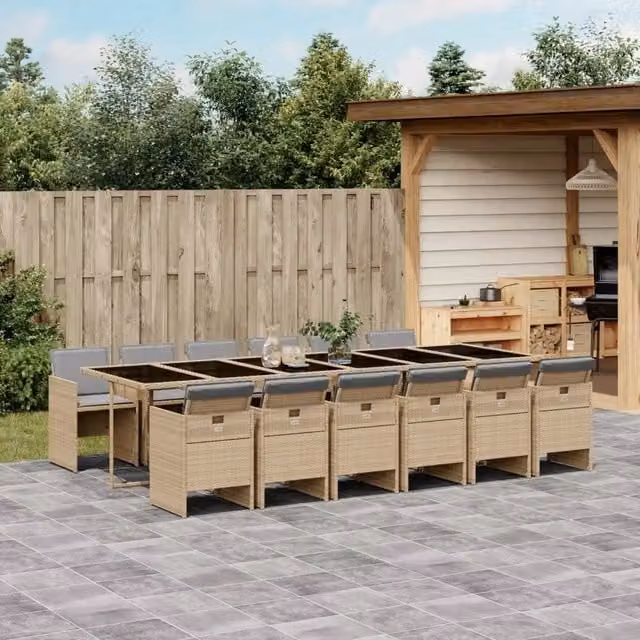Set Pranzo da Giardino 13 pz con Cuscini Beige Misto Polyrattan 3277715