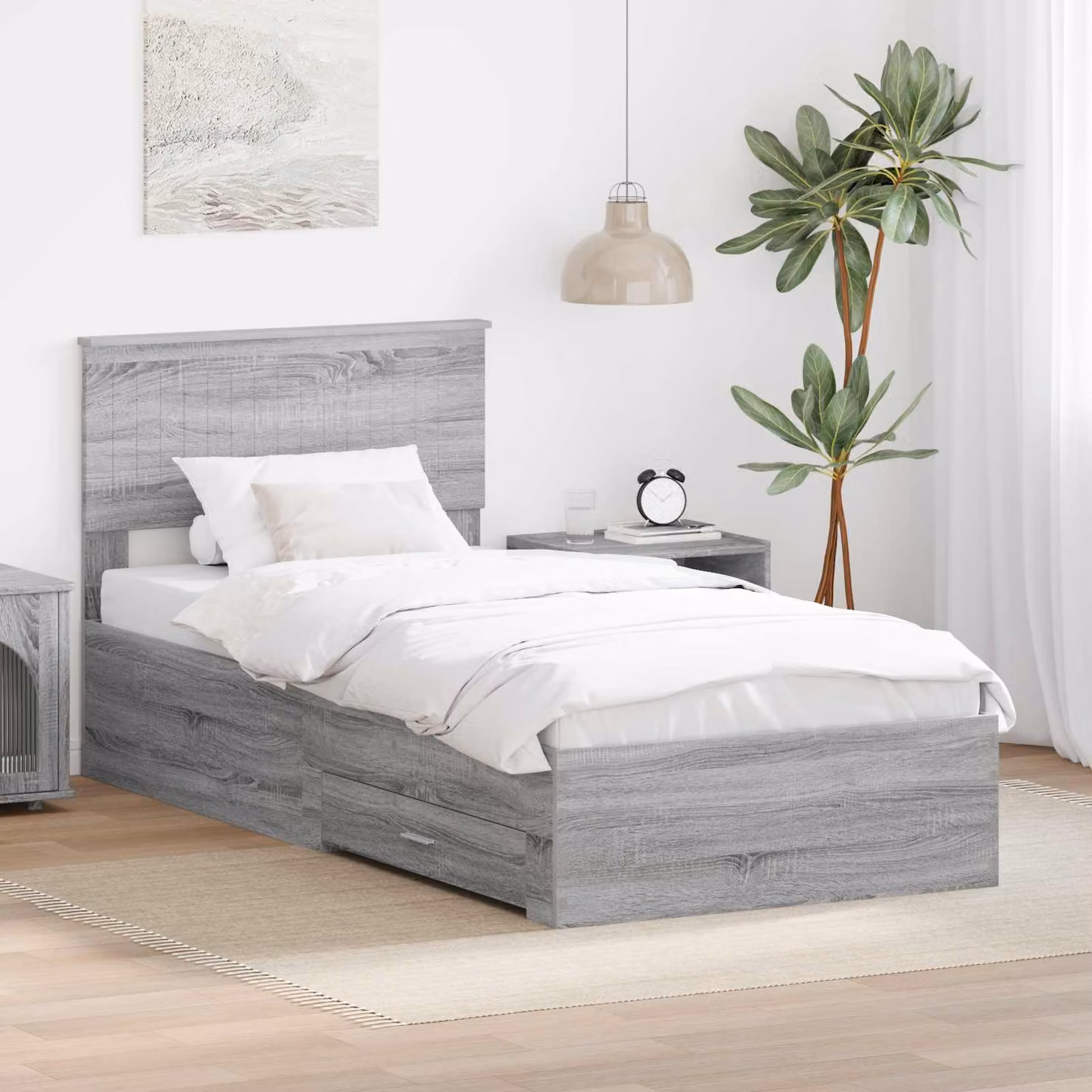 Struttura del letto con cassetto vidaXL in legno Sonoma grigio, L 90 x P 200 cm