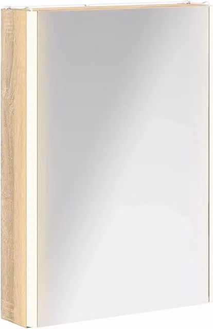 Mobiletto per specchio da bagno con illuminazione LED e specchio integrato vidaXL in finitura Rovere e Bianco, L: 60,5 cm, H: 43 cm, P: 11,5 cm