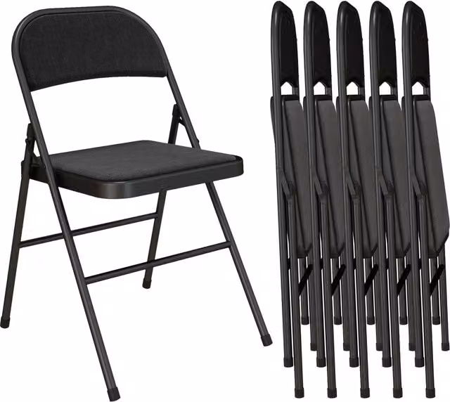 Set di 6 sedie pieghevoli da pranzo Xylo con struttura in metallo nero e seduta in tessuto, impilabili, L: 45 cm, P: 46 cm, H: 78 cm – 1