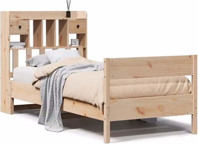 Letto singolo | Letto per adulti | Giroletto con Libreria senza Materasso 75x190 cm in Legno Pino