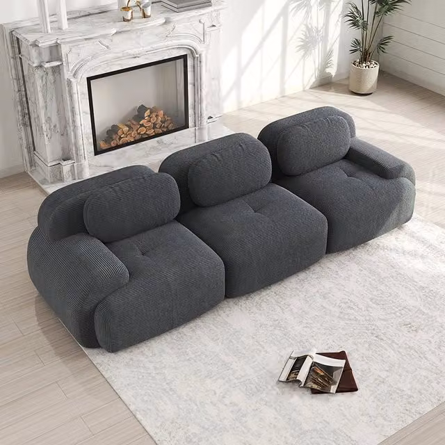 Divano 3 posti in velluto premium - Xylo - Modulabile, antiscivolo, senza montaggio, grigio