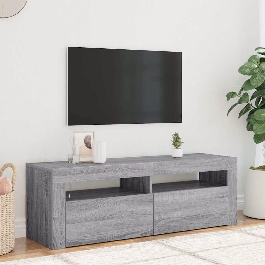 vidaXL Mobile Porta TV Moderno con Luci LED Integrate Grigio, L 120 cm x P 35 cm x H 40 cm