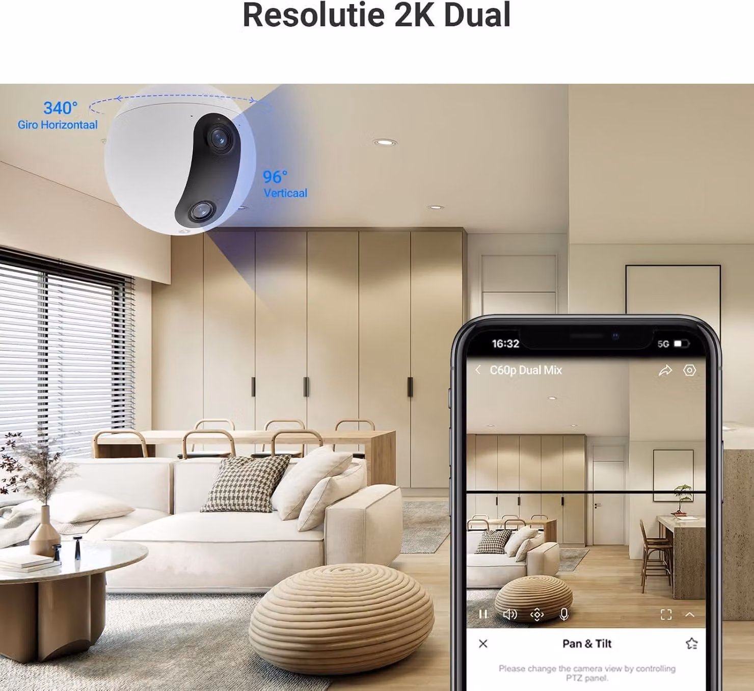 Telecamera di sicurezza - Telecamera di sorveglianza Wi-Fi - Sistema di videosorveglianza con angolo di visione a 360° - Doppia lente - 3MP + 3MP