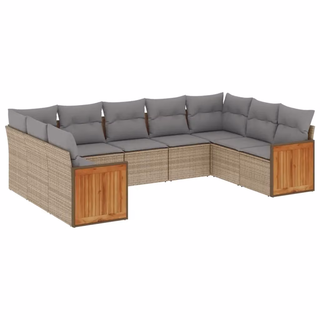 vidaXL Set Divano da Giardino a L 9 pz in Polyrattan con Cuscini Beige e Grigio e Struttura in Acciaio – 2