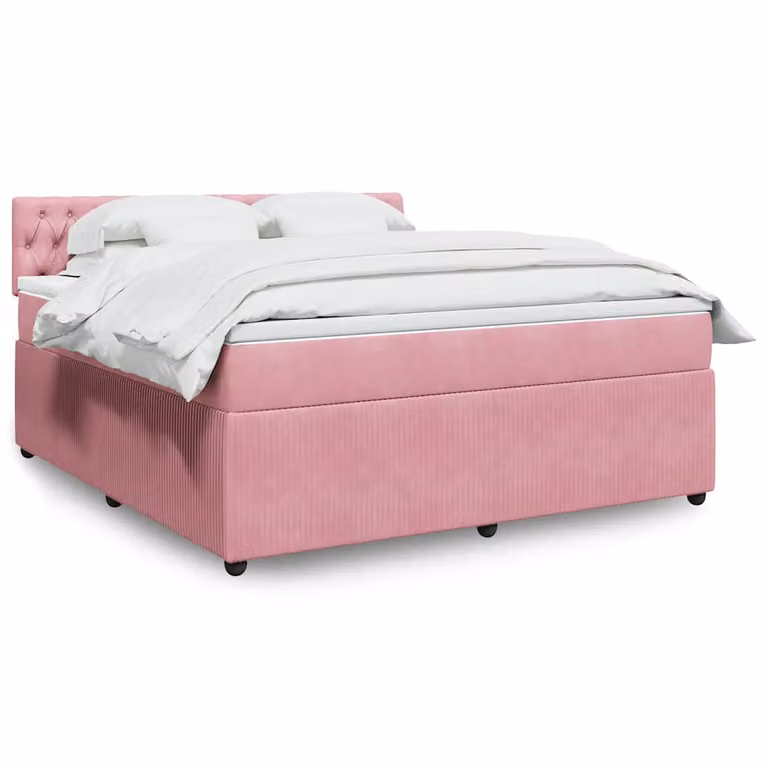 vidaXL Giroletto a Molle con Materasso Ibrido in Velluto Rosa e Bianco L/P/H: 180 x 200 cm
