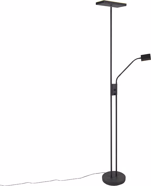Lampada da terra di design Jazzy con luce da lettura, forma squadrata, nera