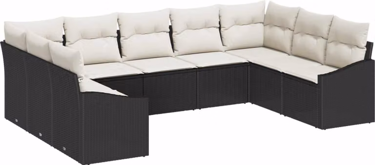 Set Divano da Giardino 9 pcs Nero e Crema polyrattan