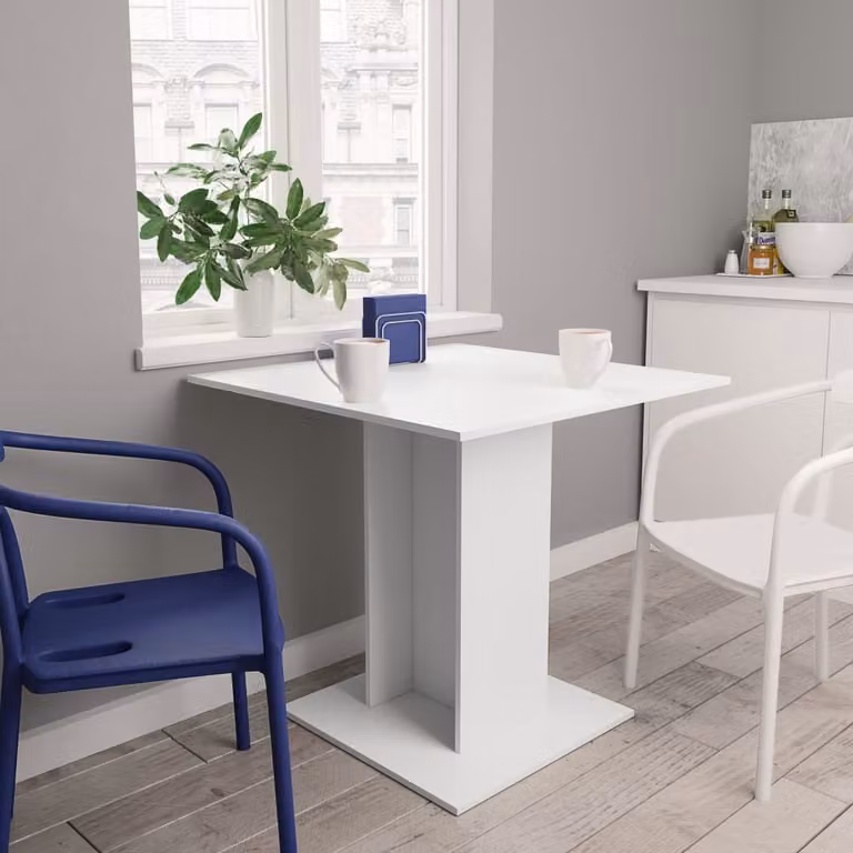 The Living Store Tavolo da pranzo bianco 80x80x75 cm in materiale ligneo
