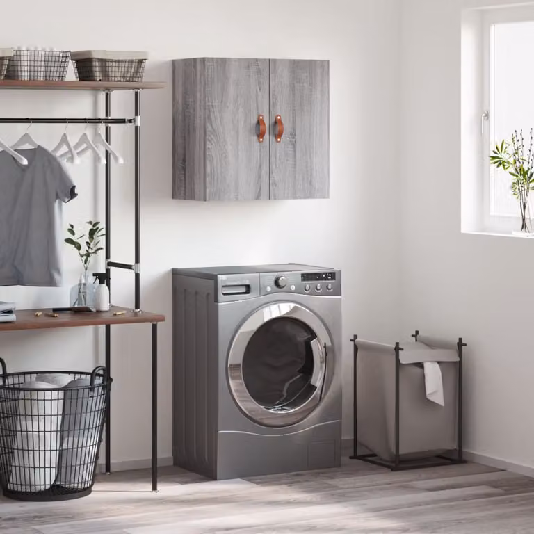 Pensile a muro vidaXL Grigio con ante a battente in legno multistrato L 60 cm, P 31 cm, H 60 cm