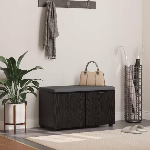 Panca per ingresso con cuscino-Sgabello-Panca da Corridoio Rovere Nero 80 x 46 x 46 cm