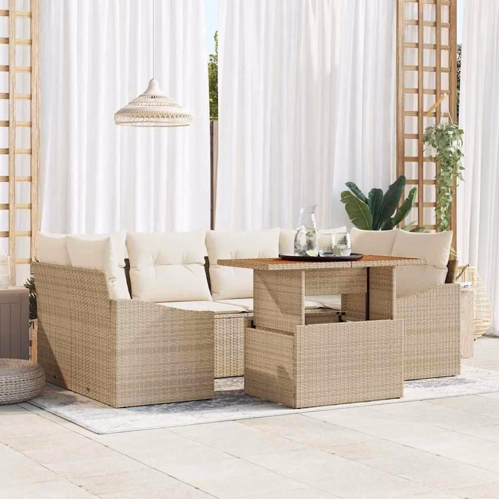 Maison Exclusive - Set da giardino composto da 7 pezzi, divano, in rattan sintetico beige