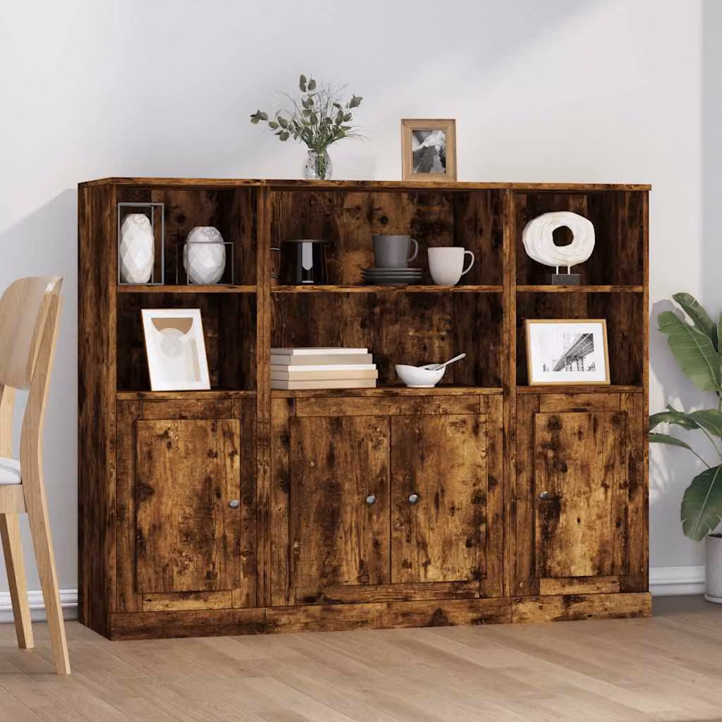 Set di 3 credenze moderne vidaXL in legno multistrato color rovere fumo marrone