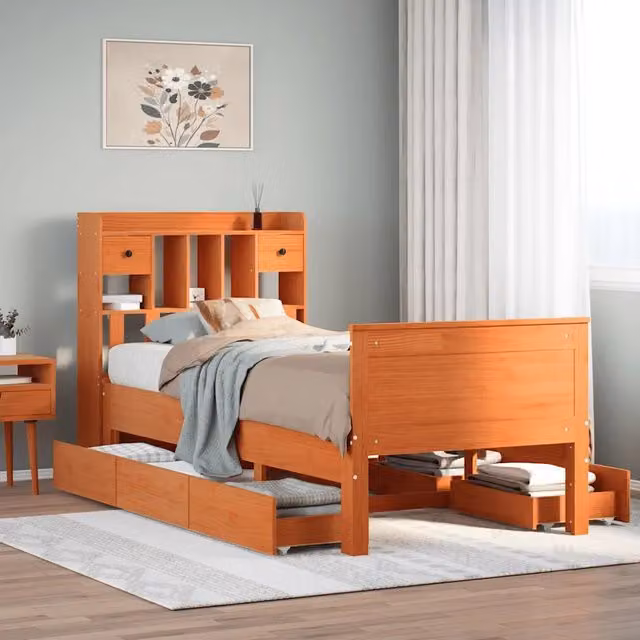 Letto Libreria senza Materasso Marrone Cera 75x190 cm in Pino 3308947