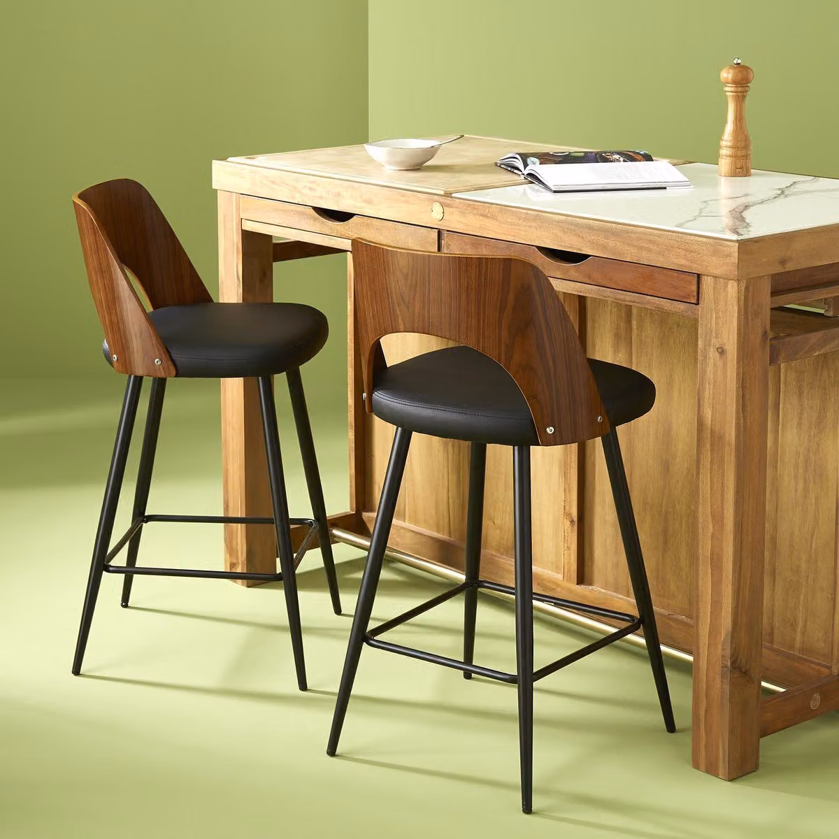 Signature - Sgabello da bar in vinile nero L45 cm - AUSTIN