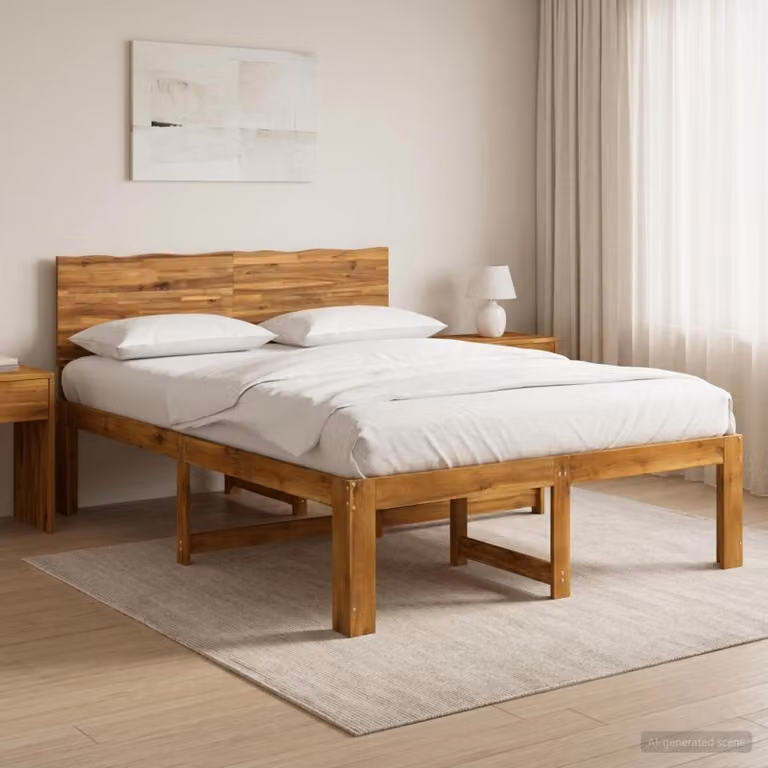 Letto matrimoniale con testiera vidaXL ROSTOCK in legno di acacia marrone L/P/H: 160 x 200 x 164 cm