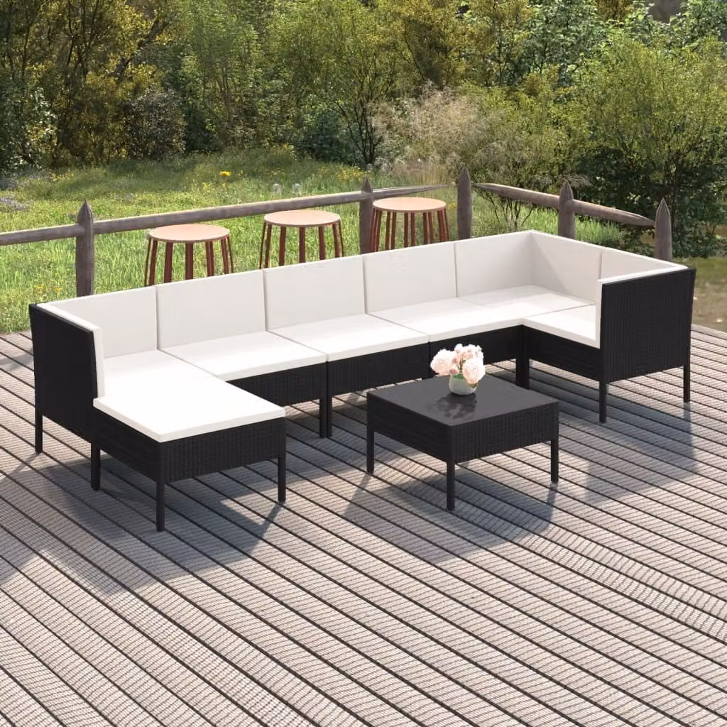 The Living Store Set salotto da giardino 8 pezzi con cuscini in poly rattan nero