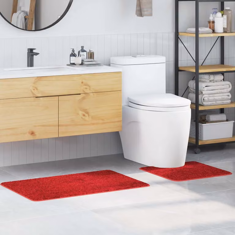 Set di 2 tappetini antiscivolo per il bagno vidaXL, colore rosso, lavabili in lavatrice, 50 x 50 cm