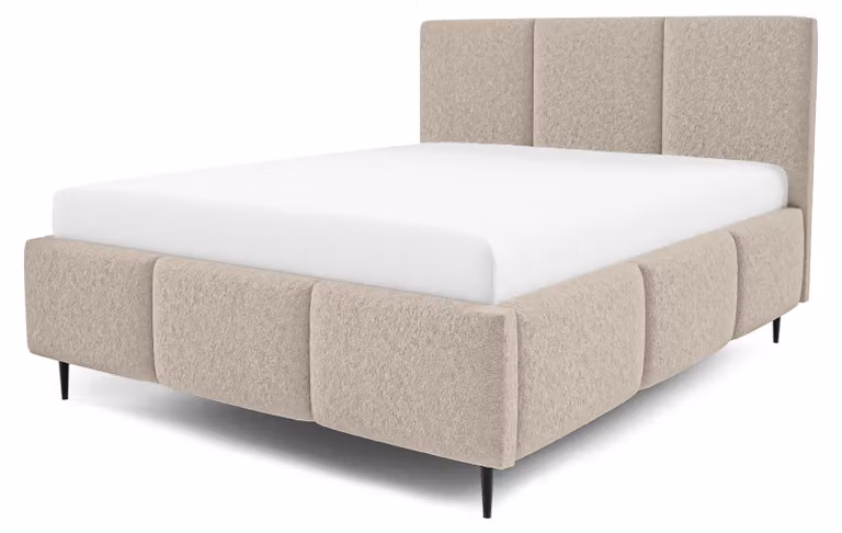 Letto imbottito con contenitore, rivestito in velluto color beige, dimensioni 160 x 200 cm