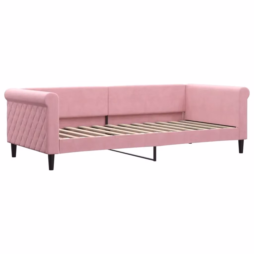 Letto da giorno rosa in velluto con struttura in metallo e legno vidaXL – 2