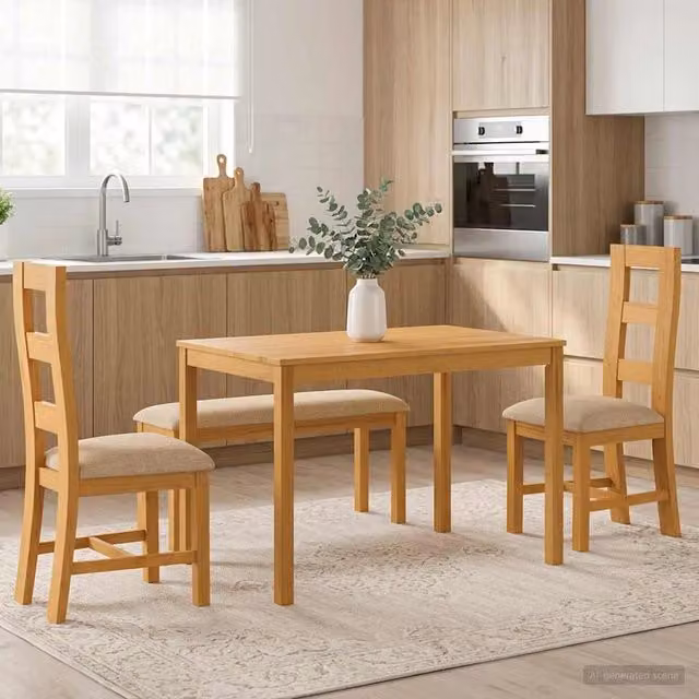 Set da pranzo moderno vidaXL in legno di quercia beige con tavolo rettangolare e 4 sedie