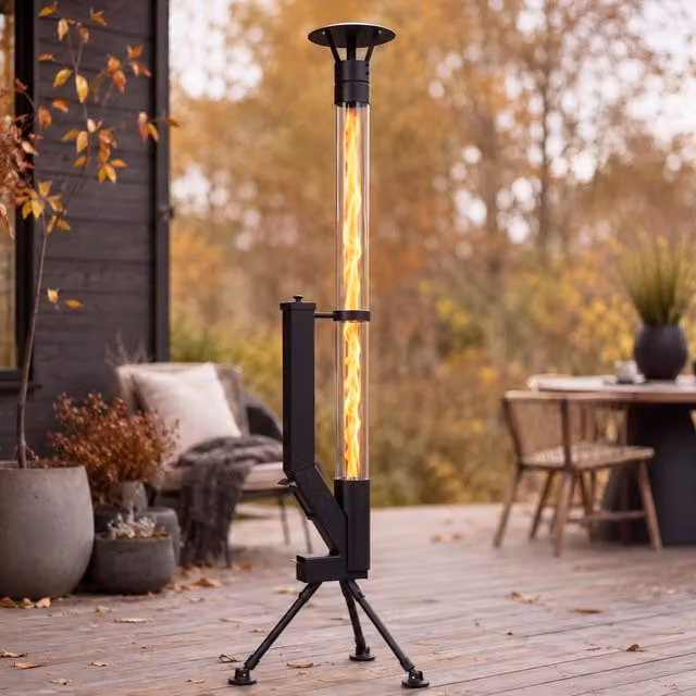 Riscaldatore da esterno a pellet ZMH 5-6KW nero con tubo in vetro borosilicato e treppiede stabile, Altezza: 167 cm – 1