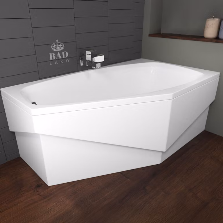 Vasca da bagno angolare 140x80 a destra con grembiule in acrilico, set di scarico e piedini GRATIS | set completo 4in1 originale sifone per vasca da bagno in acrilico | BADLAND MARIKA