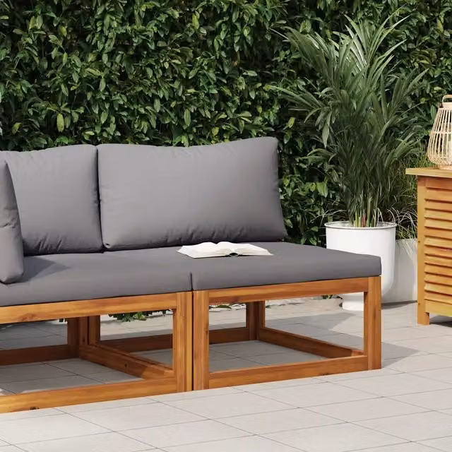 Divano Centrale Modulare Design Mania in Legno di Acacia con Cuscini Grigio Scuro per Esterno – 1