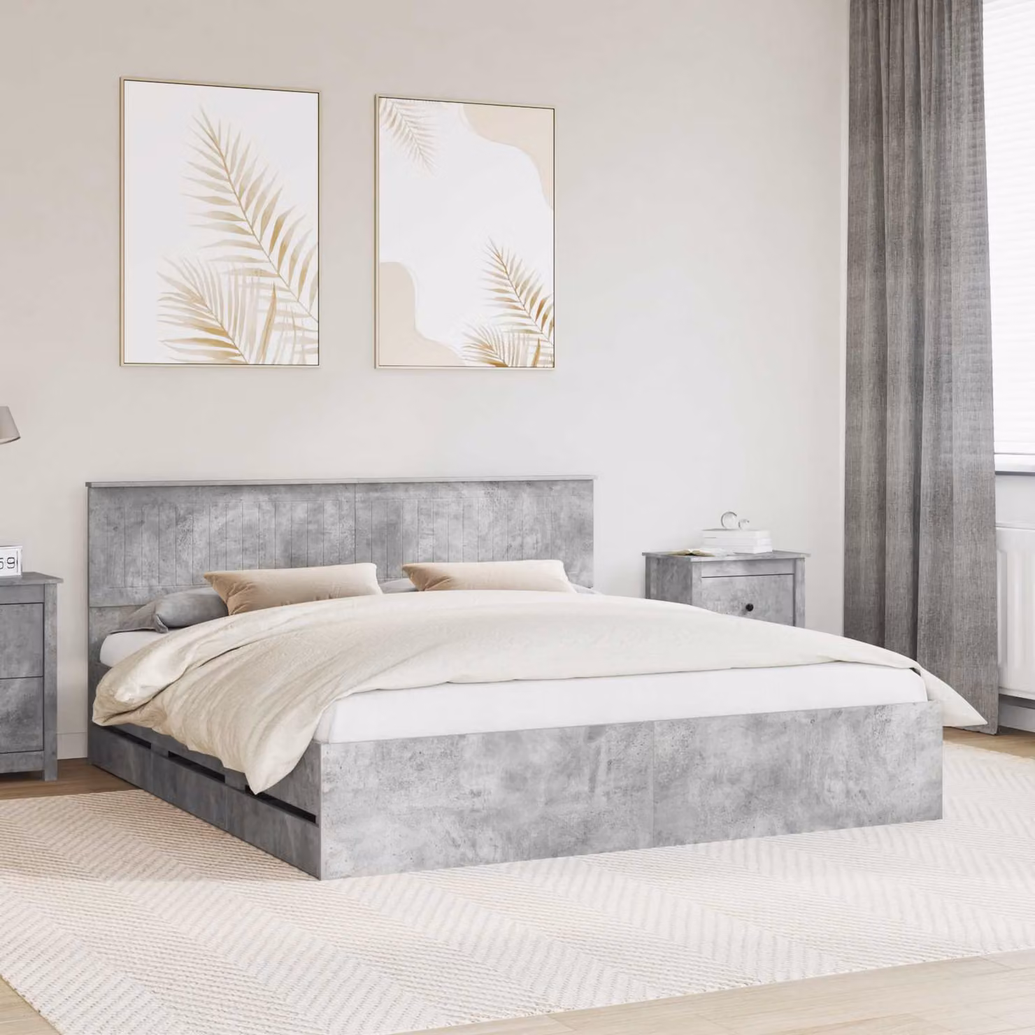 vidaXL Struttura del letto moderna con cassetto in legno MDF Grigio cemento L/P/H: 180 x 200 x 90 cm