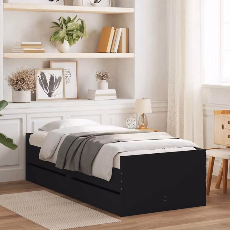 Giroletto moderno vidaXL con cassetti in legno nero L/P/H: 190 x 90 x 30 cm