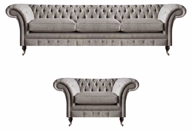 Graue Chesterfield Textilsofas Edler Wohnzimmer 3-Sitzer Polstersessel