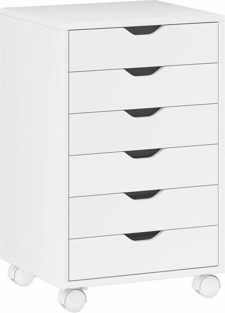 Cassettiera HOMCOM bianca con 6 cassetti e ruote per ufficio e casa