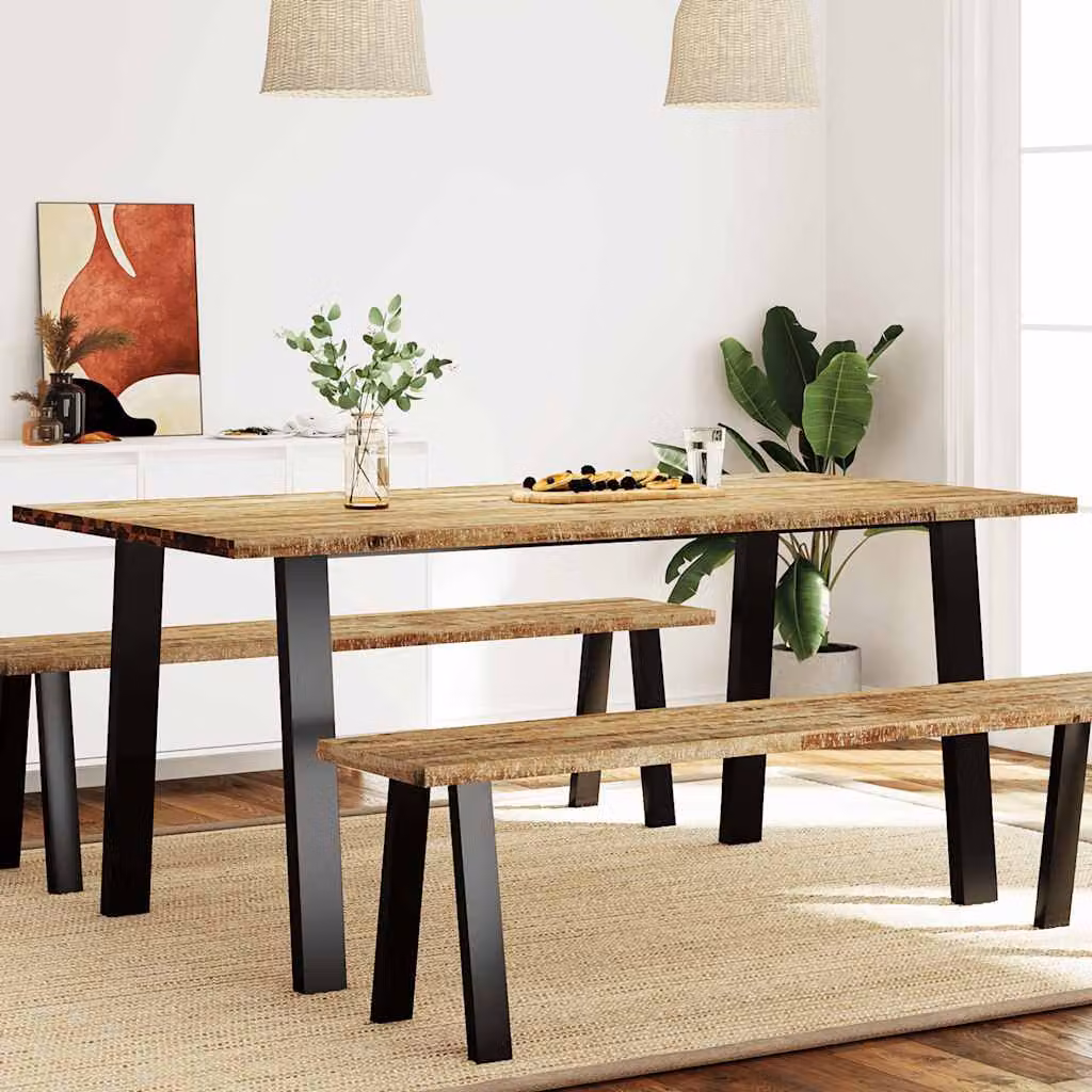 vidaXL Tavolo da Pranzo Rettangolare in Legno Massello di Acacia e Metallo, Marrone, L: 150 cm, P: 90 cm, H: 75 cm