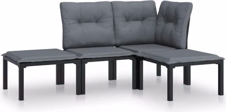 Set Salotto da Giardino 4 pz Nero e Grigio in Polyrattan