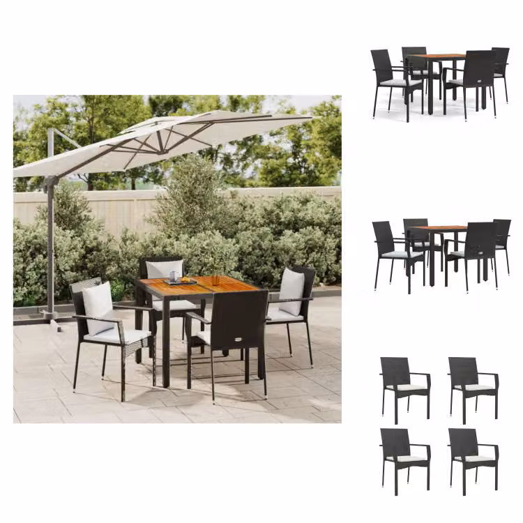 vidaXL Set da pranzo da giardino 5 pezzi con cuscini in poly rattan nero - Set di mobili da giardino