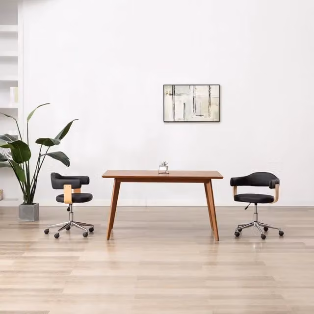 Sedia da Ufficio Girevole Moderna vidaXL in Similpelle e Legno Nera con Ruote