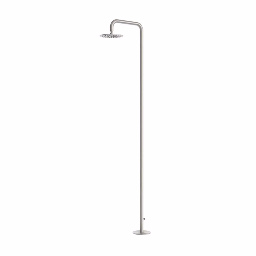 Doccia esterna SINED in acciaio inox AISI 316L satinato argento con soffione Ø 25 cm e fissaggio a pavimento per sola acqua fredda – 2