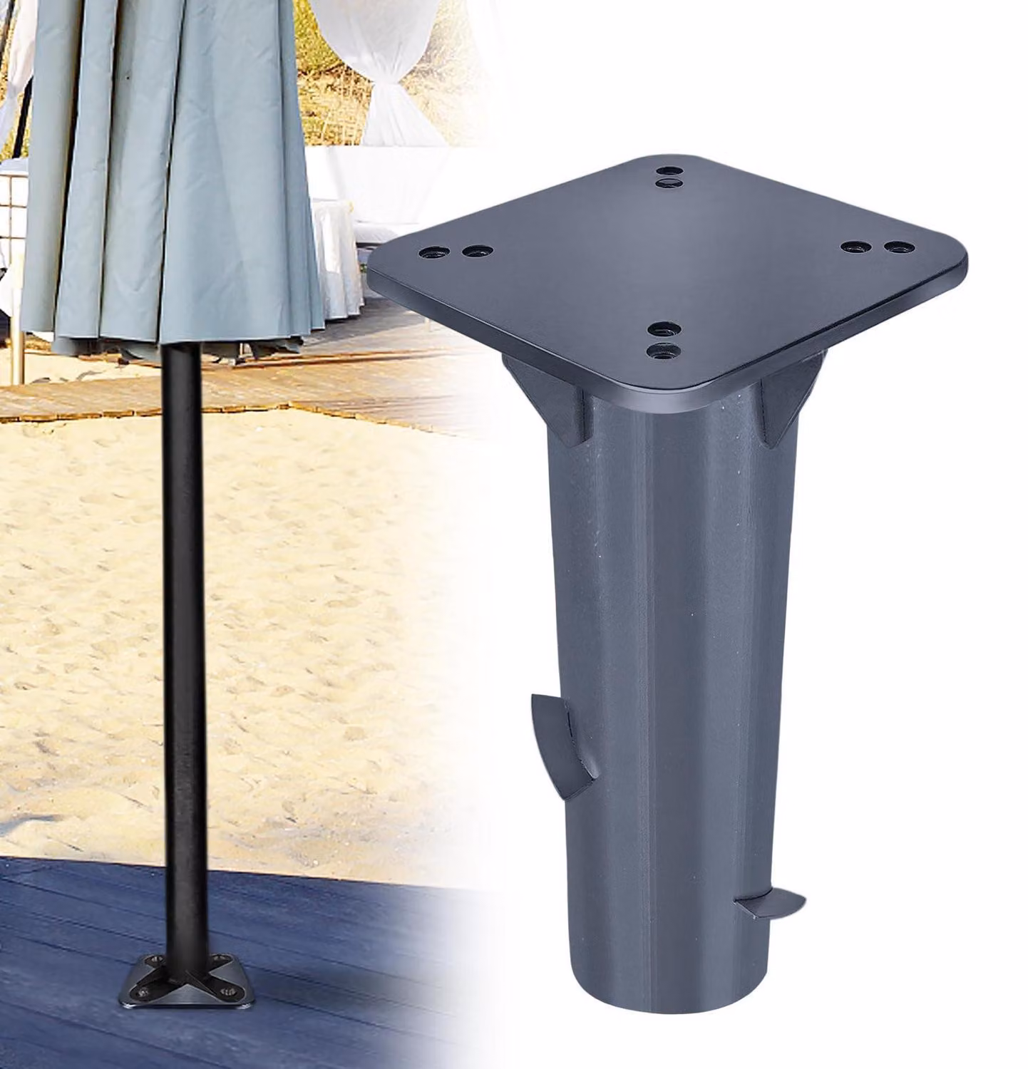 Piastra di base universale per ombrelloni, colore grigio scuro, dimensioni 16x16 cm, altezza 40 cm