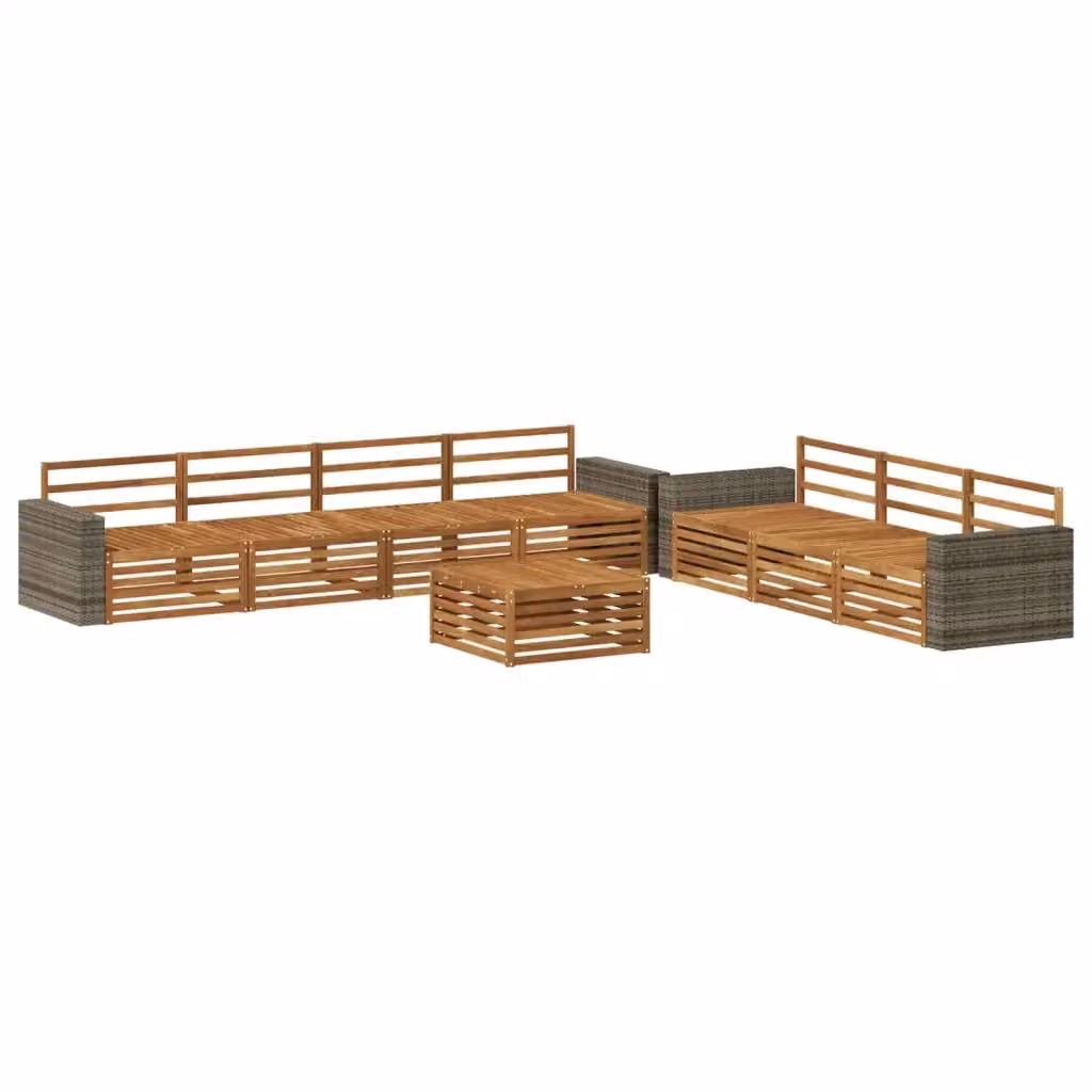 Set di divani da esterno a forma di U con tavolino da caffè vidaXL in legno di acacia massello marrone, composto da 8 pezzi con cuscini inclusi – 2