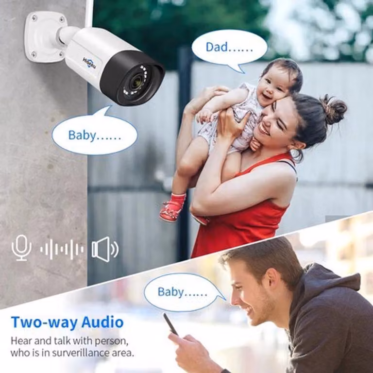 Sistema di telecamere di sicurezza - 10 canali, 5 megapixel - 1080P - Rilevamento umano tramite intelligenza artificiale - 4 telecamere - Bianco