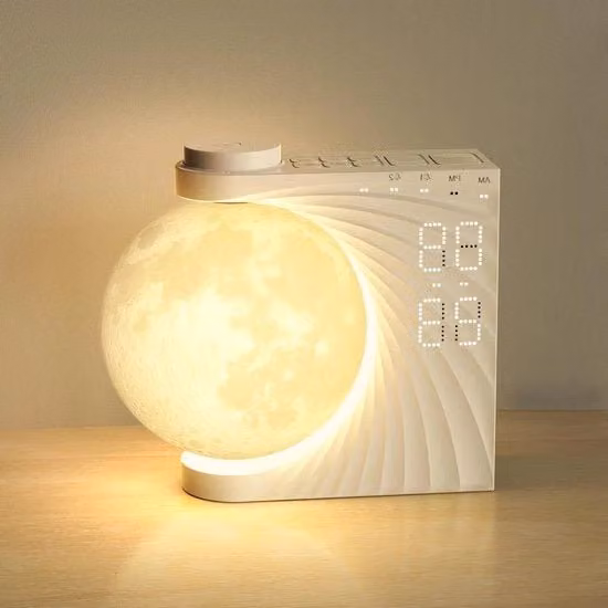 Lampada da notte con sveglia, doppio allarme, funzione di pausa, luce sveglia, 10 suoni naturali, 8 colori