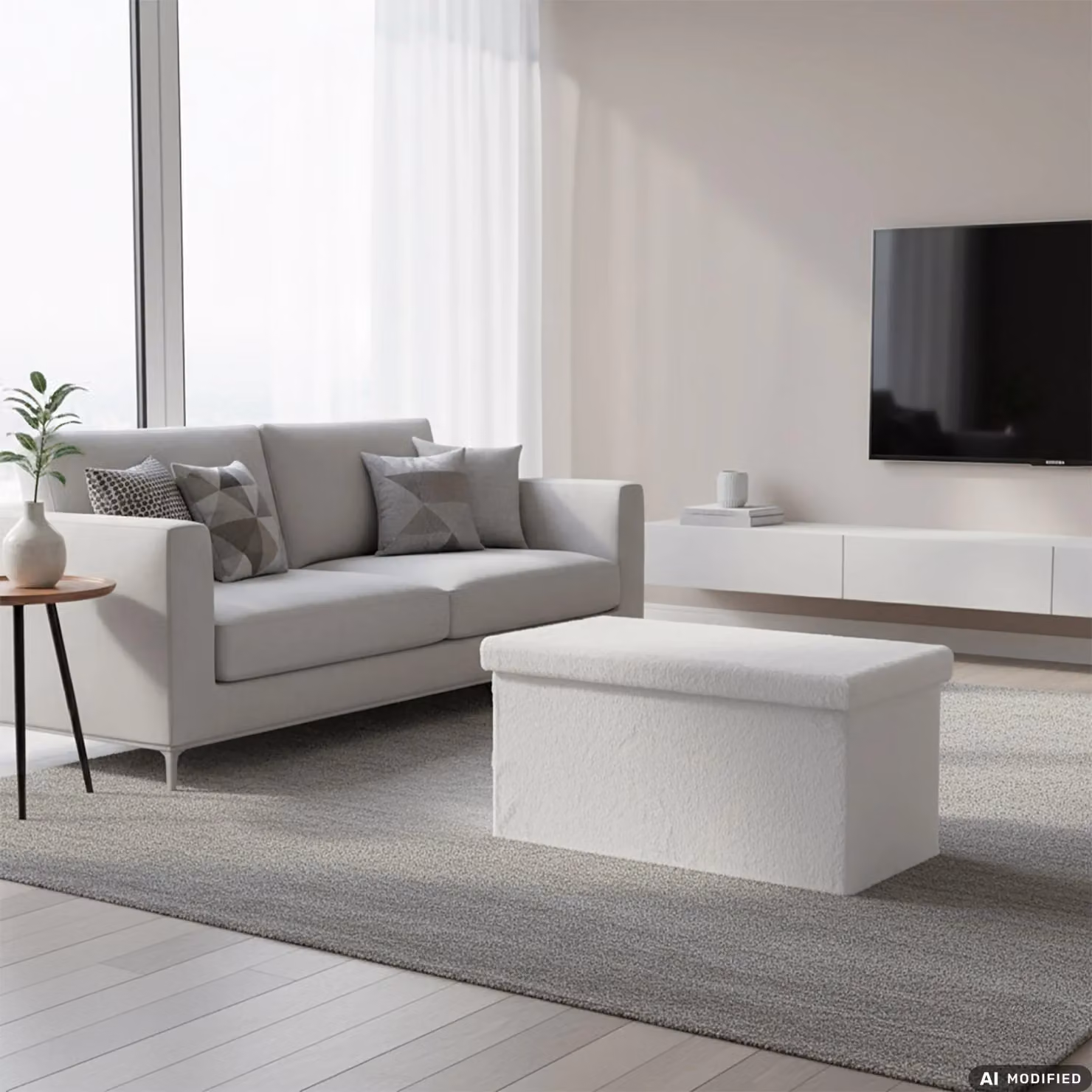 Vestiamo Casa Pouf Contenitore in Pelliccia Sintetica Bianco H: 38 cm, L: 76 cm, P: 38 cm – 2