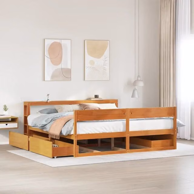 Letto senza Materasso Marrone Cera 180x200 cm in Legno di Pino