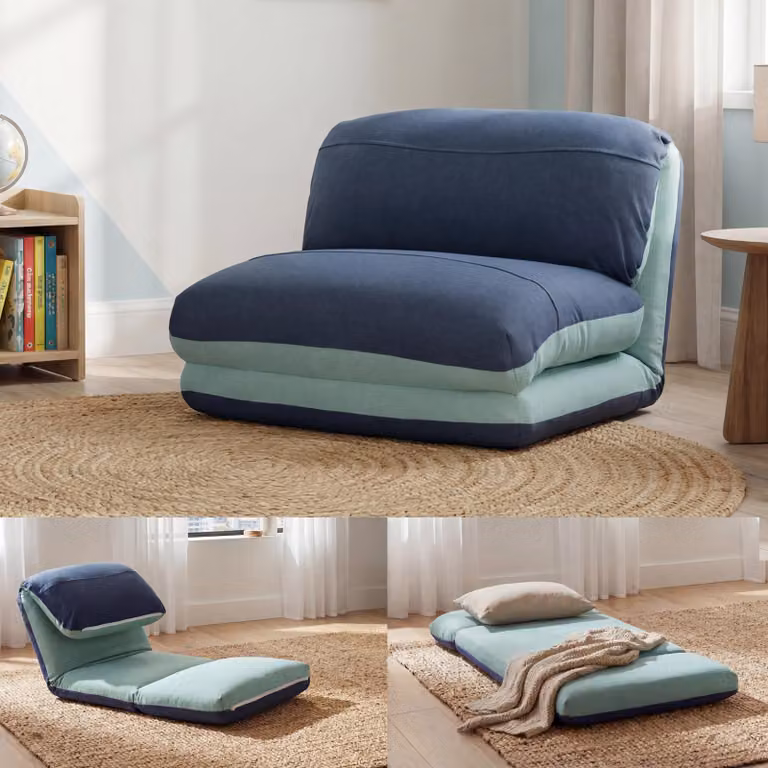 Poltrona letto HWC-E68, divano letto funzionale poltrona pieghevole poltrona reclinabile, tessuto/tessuto ~ blu chiaro/blu scuro