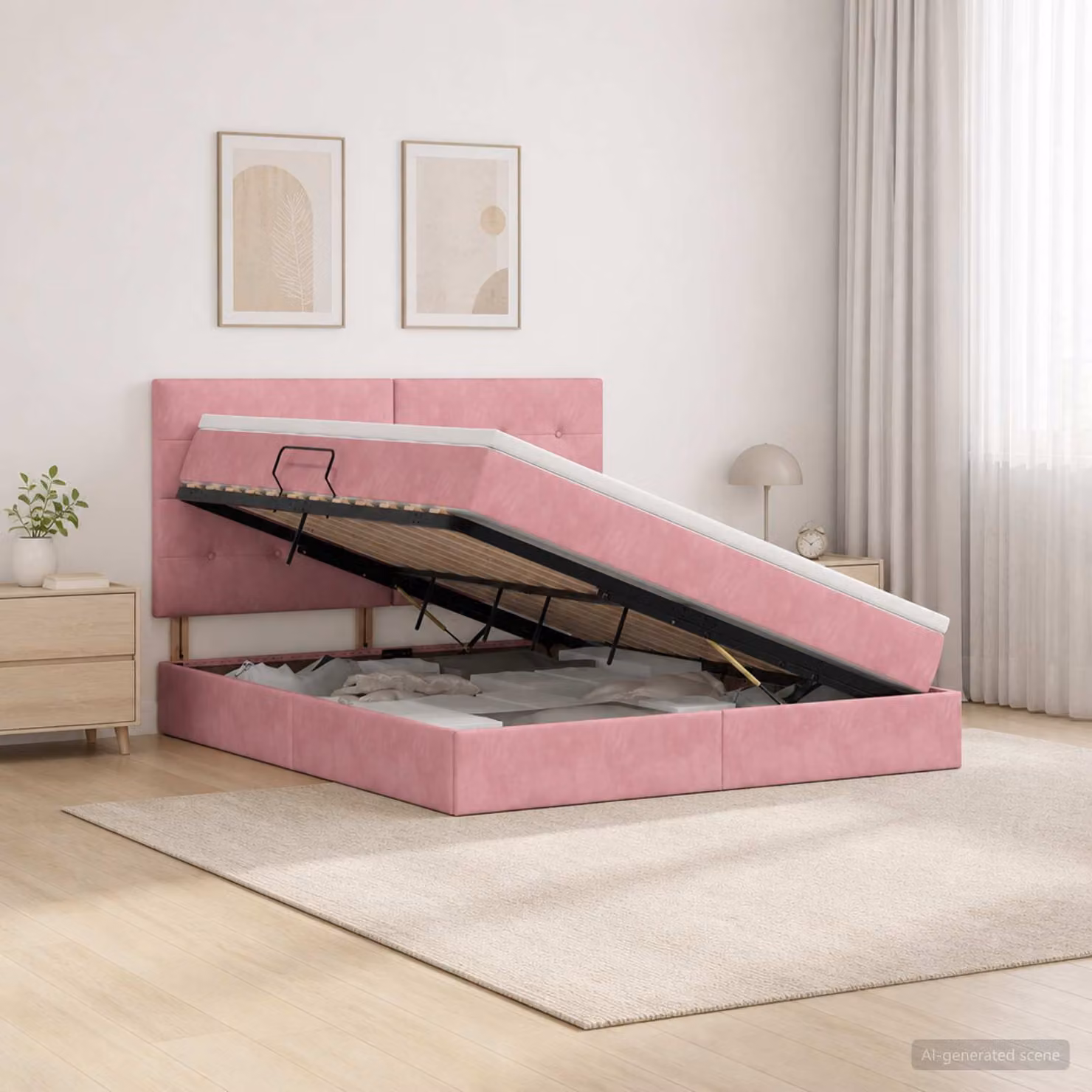 Letto con contenitore e materasso vidaXL in velluto rosa L/P/H: 204 x 180 x 140 cm