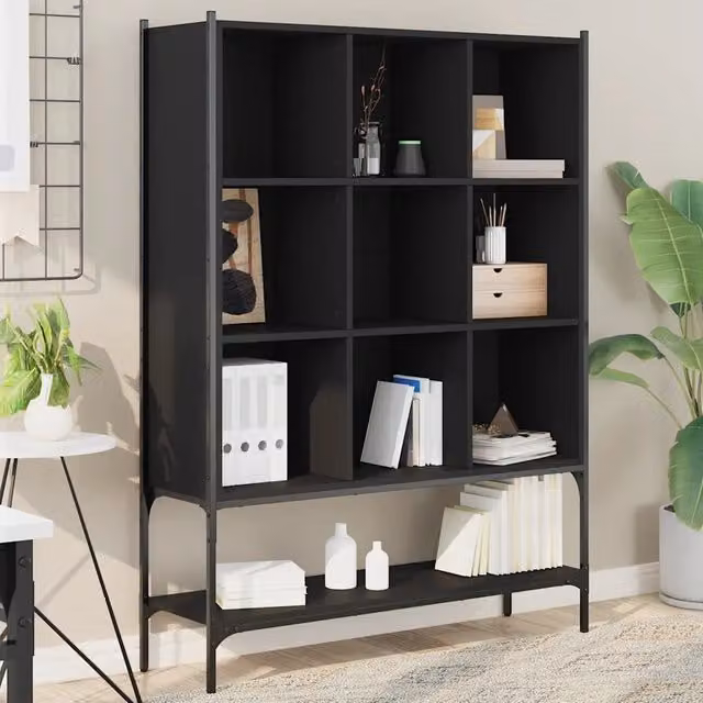 Libreria-Scaffale per Libri-Mobile di Stoccaggio Nera 102x30x141,5 cm in Legno Multistrato